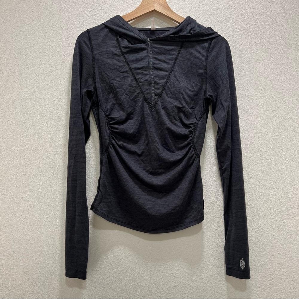 Free People Movement Long Sleeve Embroidered Hooded Workout Top